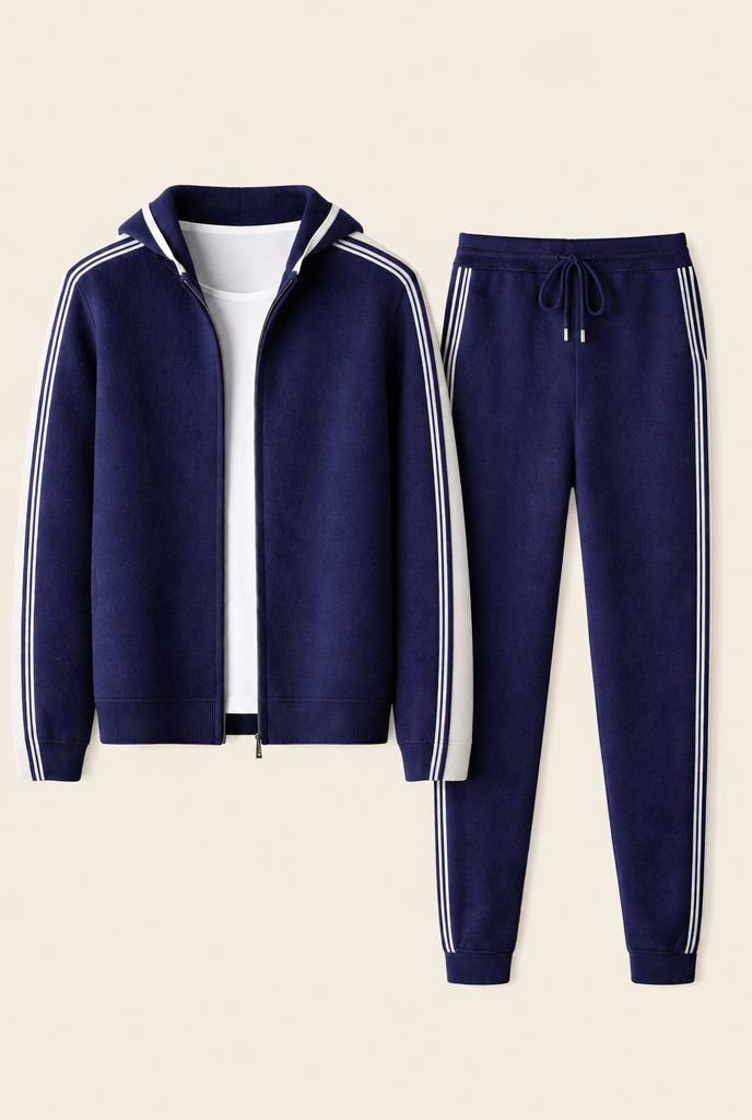 MILANO KNITTED TWO-TONE CASHMERE SET - NAVY